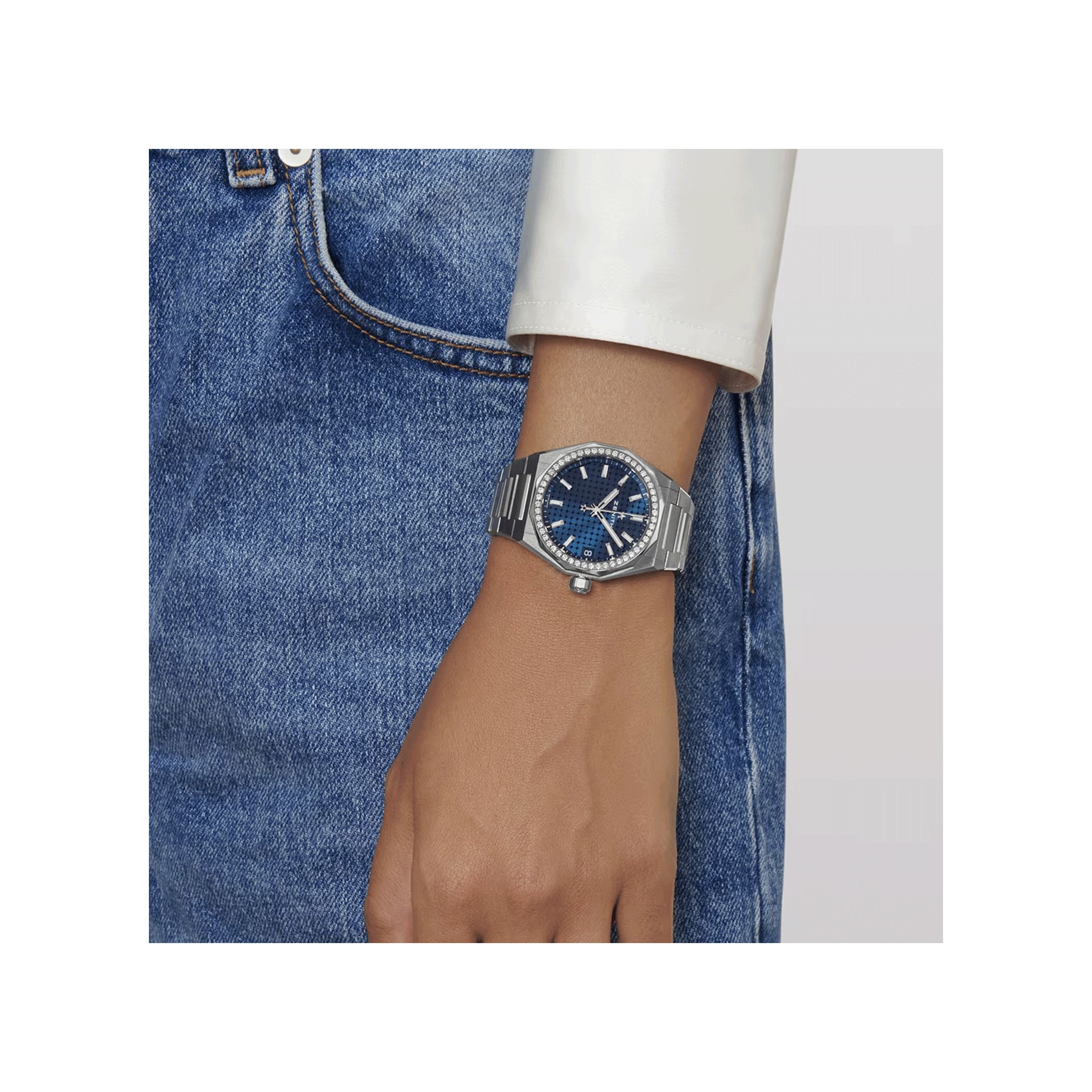 Watch Defy Skyline – 36 mm  Zenith 16.9400.670/51.I001 Stainless Steel -  Diamonds - Blue Dial - Bracelet Stainless Steel