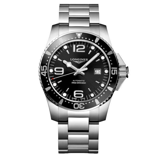 Longines Hydroconquest automatic watch with black dial and 44 mm steel bracelet