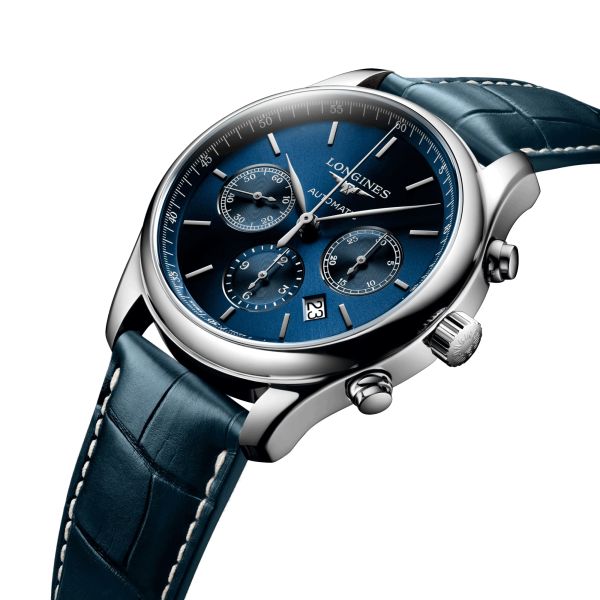 Longines Master Collection auto chrono watch blue dial alligator