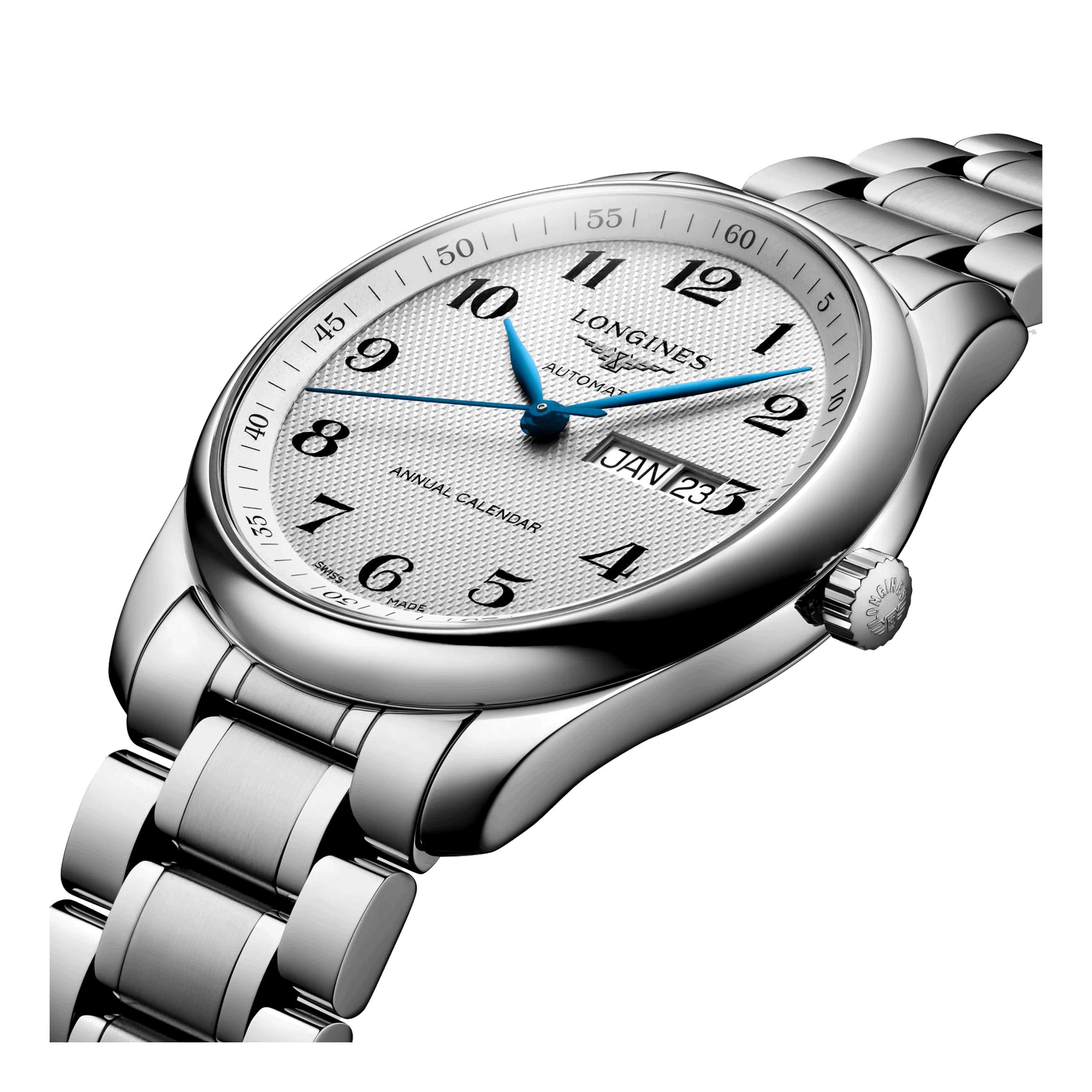 Montre Longines Master Collection Annual Calendar automatique chiffres arabes bracelet acier 40 mm