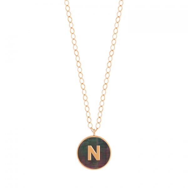 Ginette NY Jumbo Initial Ever N necklace in rose gold and black mother-of-pearl