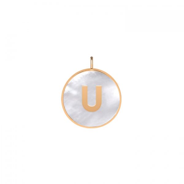 Ginette NY Initial Ever U medal in rose gold and white mother-of-pearl