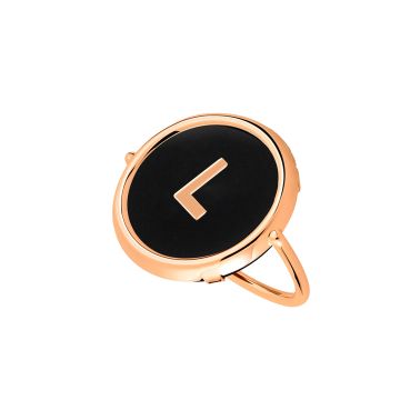 Bague Ginette NY Initial A Disc Ring en or rose et onyx lepage