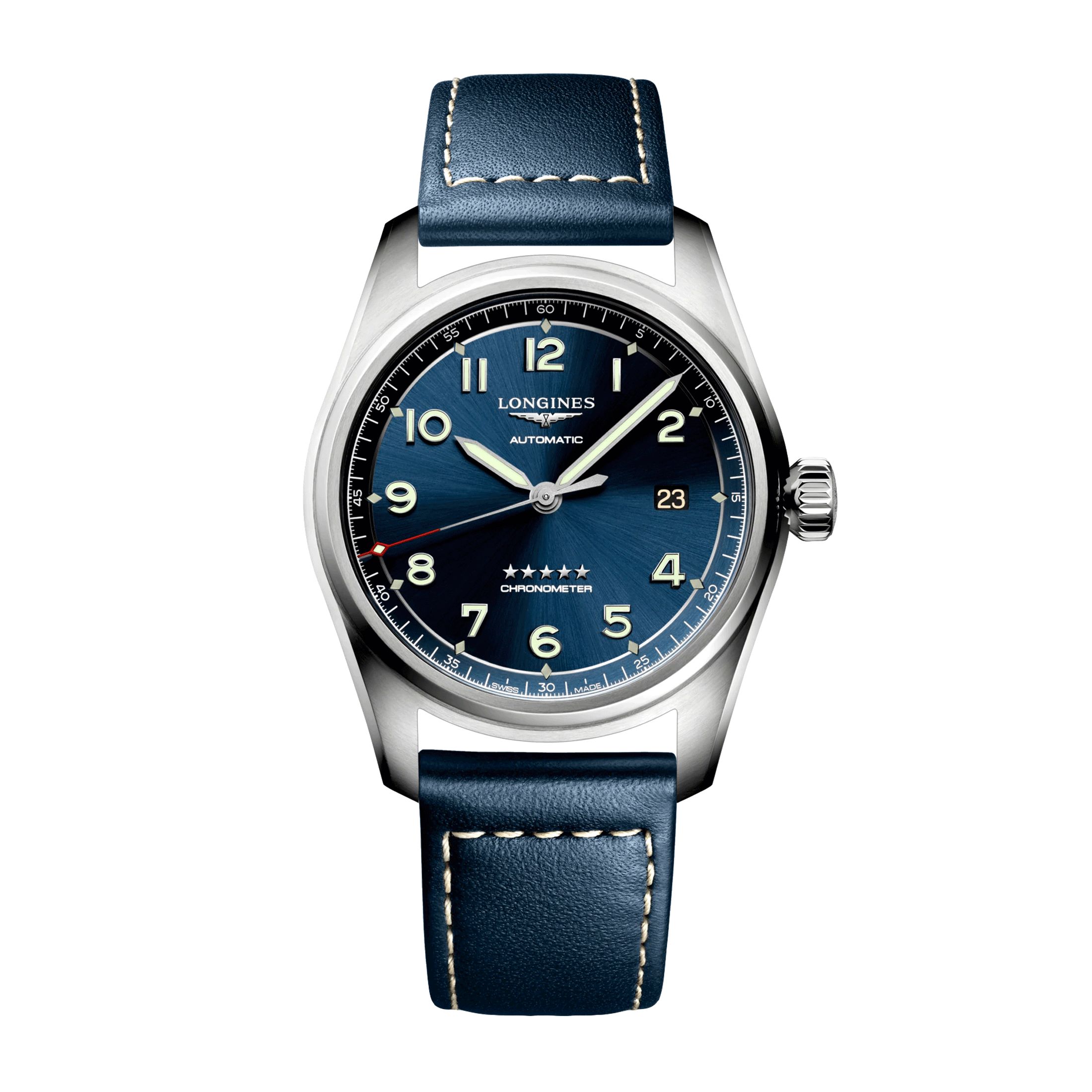 Longines Spirit Watch Spirit auto dial blue leather strap 40 mm