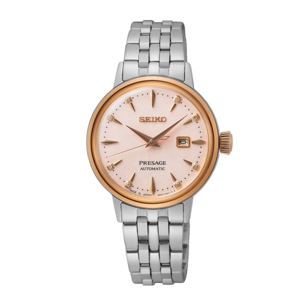 Seiko Presage Cocktail Time "Pink Lady" automatic rose dial diamonds stainless steel bracelet 30 mm