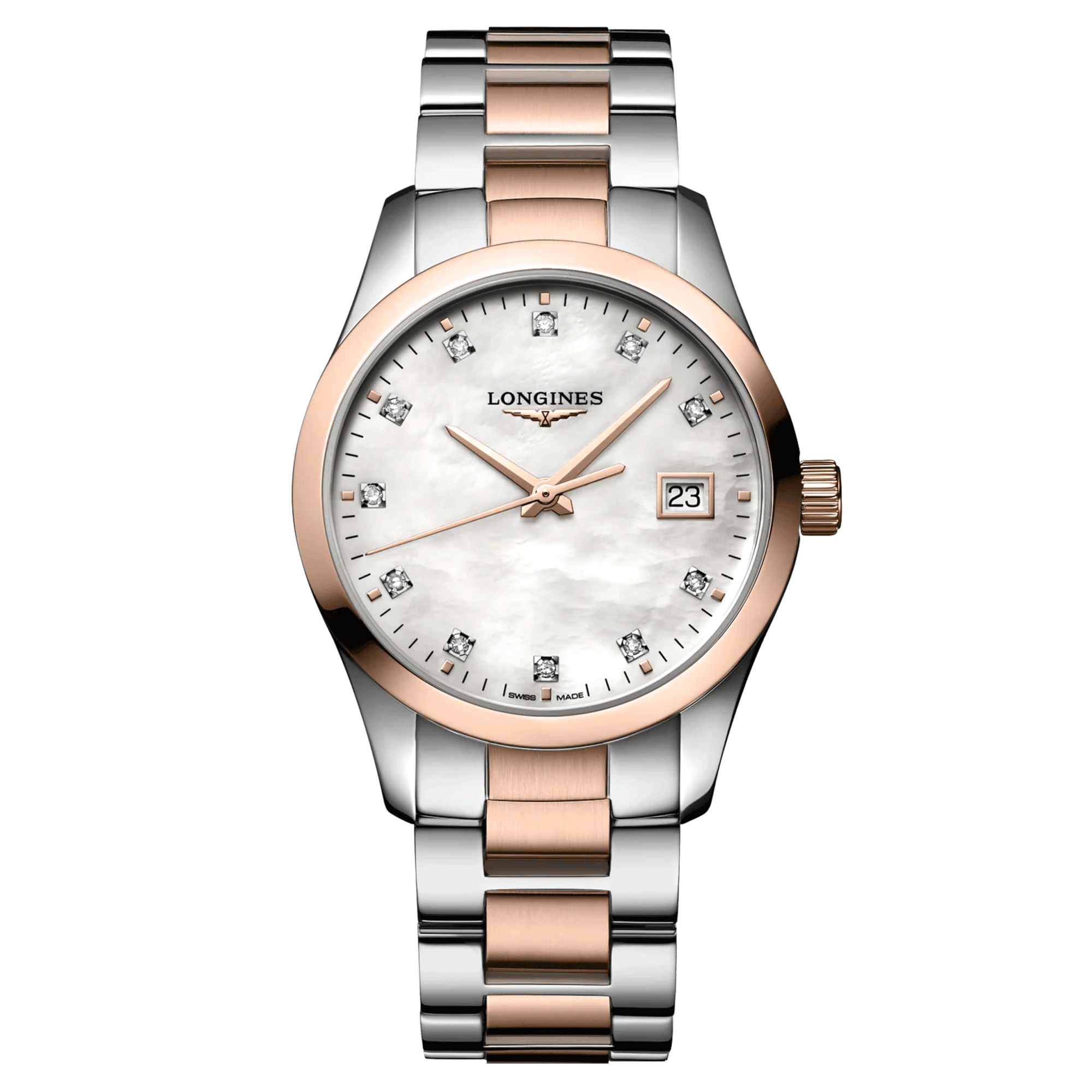 Longines quartz watch Conquest Classic mother of pearl bicolor