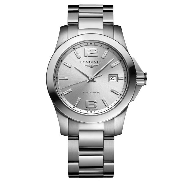 Montre Longines Conquest quartz cadran argenté bracelet acier 34 mm