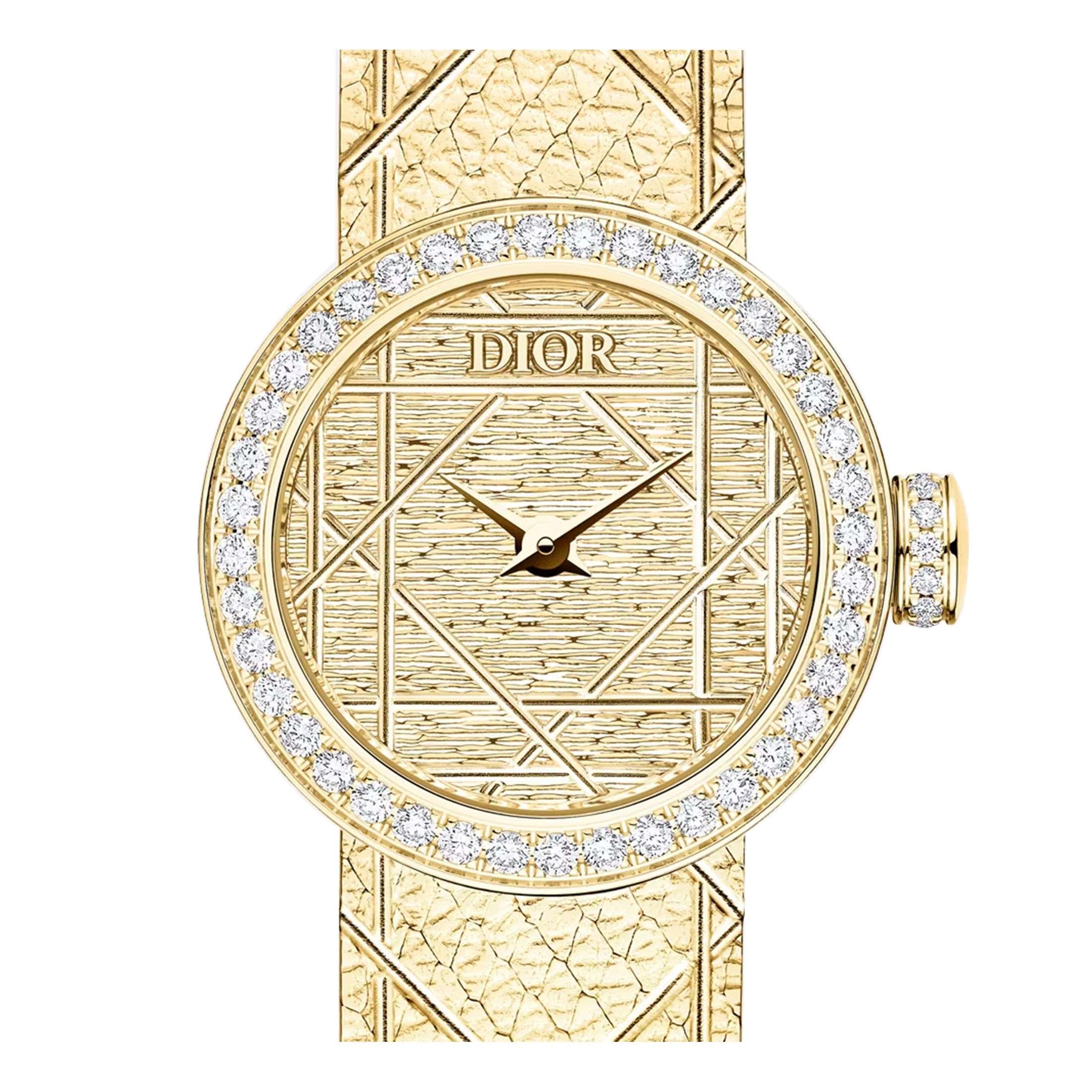 Mini D my Dior watch quartz canework dial gold diamonds 19 mm