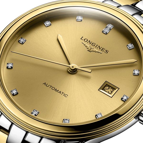 Longines Flagship automatic watch gold dial diamond hour markers