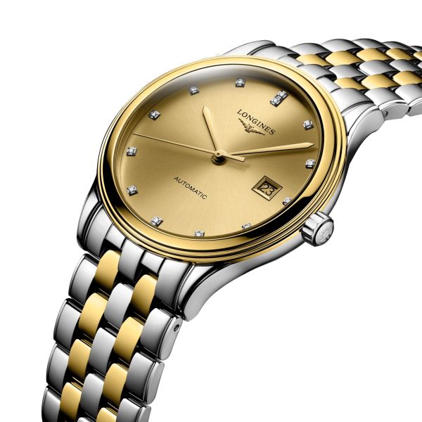 Longines Flagship automatic watch gold dial diamond hour markers