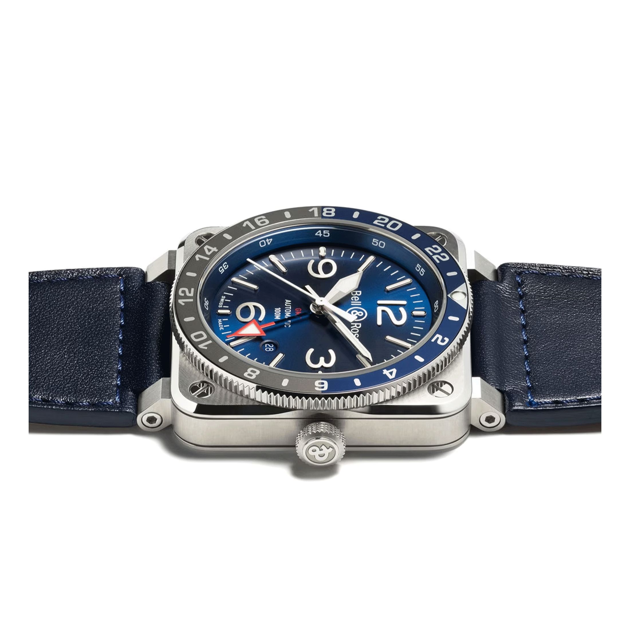 Bell & Ross BR 03-93 GMT Blue automatic blue dial leather strap 42 mm