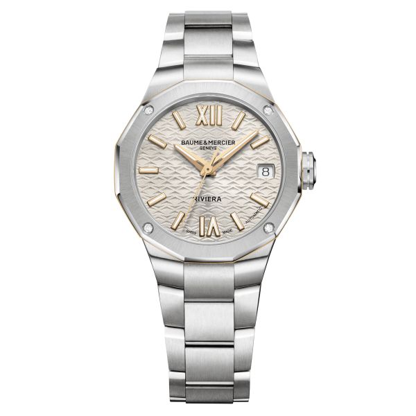 Montre Baume et Mercier Riviera quartz cadran doré bracelet acier 33 mm 10730