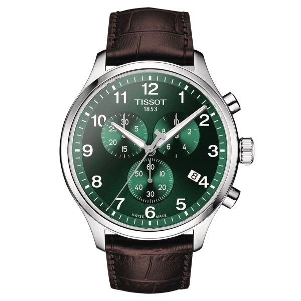 Montre Tissot T-Sport Chrono XL Classic quartz cadran vert bracelet cuir brun 45 mm T116.617.16.092.00