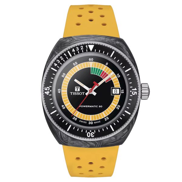 Montre Tissot T-Sport Sideral S automatique cadran noir bracelet caoutchouc jaune 41 mm T145.407.97.057.00