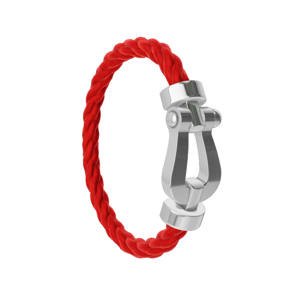 Fred Paris Force 10 Bracelet Woven Cord with Stainless Steel and 18K White  Gold Red 77346511