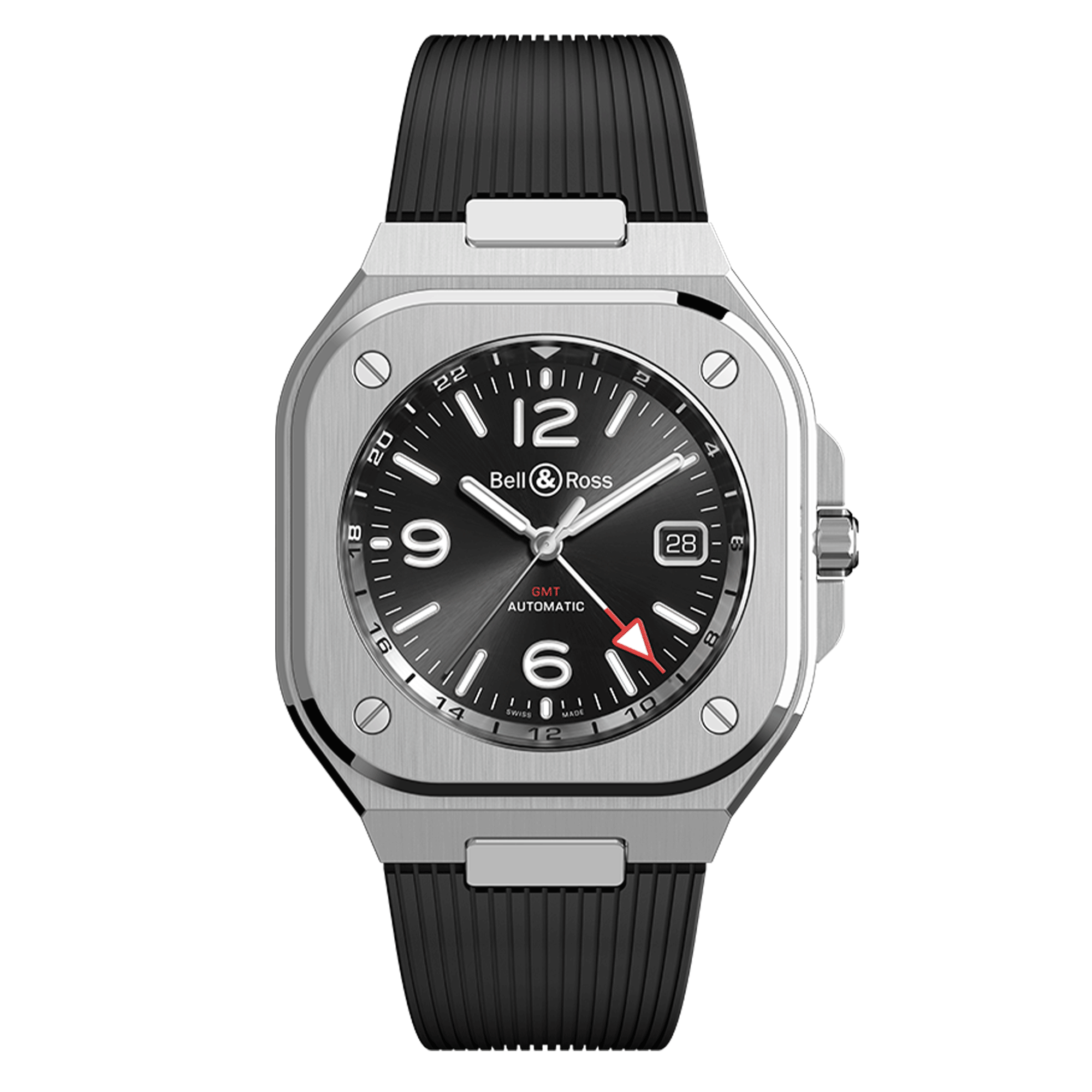 Bell Ross BR 05 GMT Black Steel automatique caoutchouc 41 mm