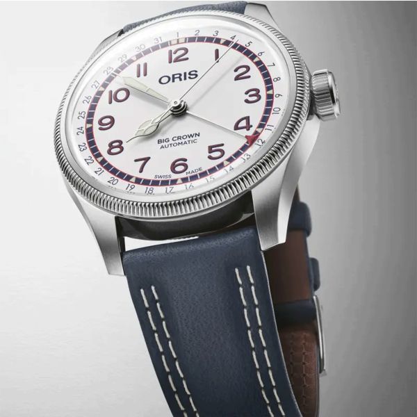 Oris Big Crown Pointer Date Hank Aaron automatic white dial leather strap 40 mm