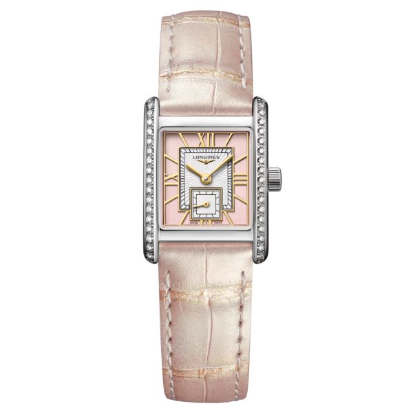 Montre Longines Mini DolceVita Diamants quartz cadran rose bracelet cuir rose 21,5 x 29 mm L5.200.0.99.2