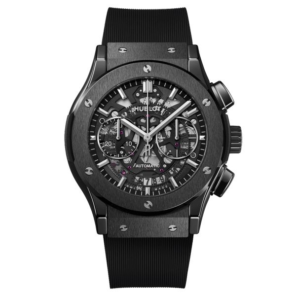 Hublot Classic Fusion Aerofusion Black Magic automatic watch skeleton dial black rubber strap 45 mm