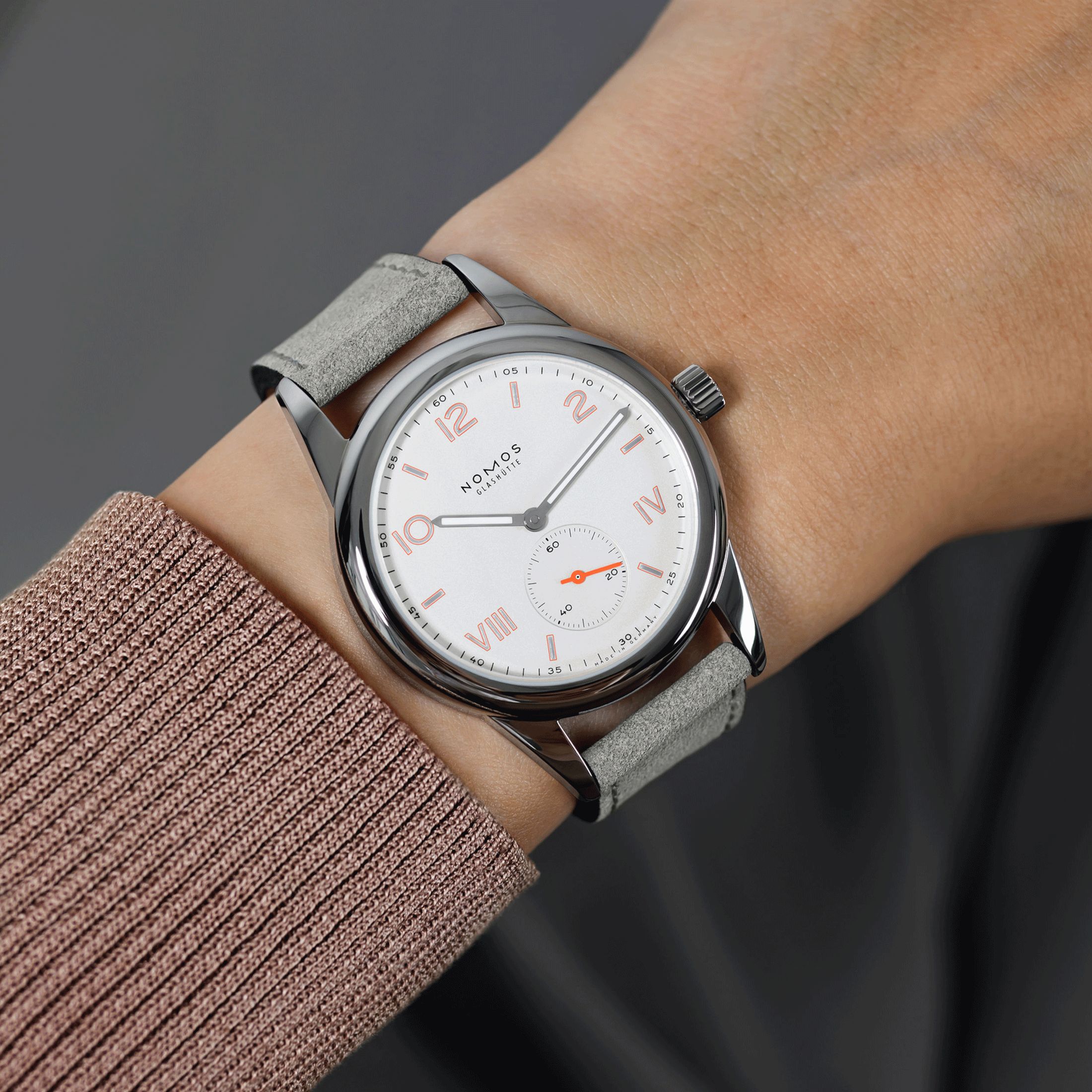 Nomos Club Campus mechanical watch with grey leather strap 708 Lepage