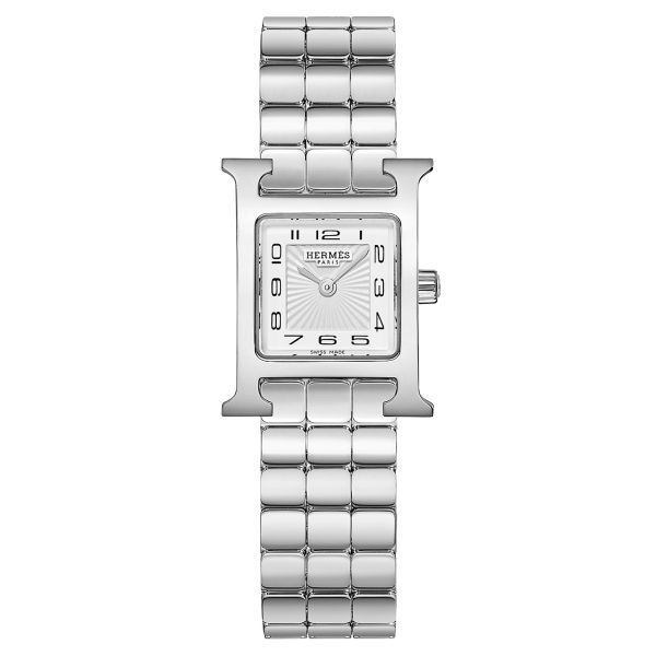 Montre HERMÈS Heure H Mini Modèle quartz cadran blanc bracelet acier 21 mm W054117WW00