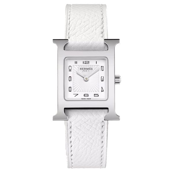 HERMÈS Heure H Small Model quartz white dial white leather strap 25 mm