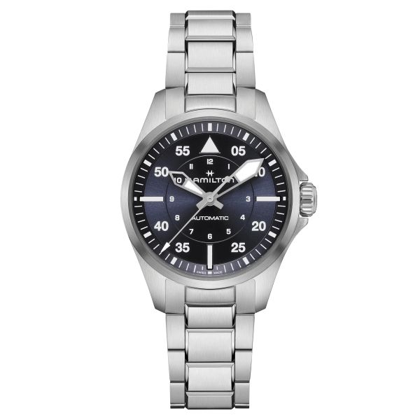 Montre Hamilton Khaki Aviation Pilot automatique cadran bleu bracelet acier 36 mm H76215140