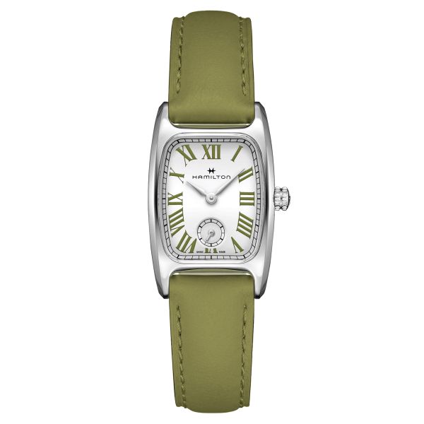 Montre Hamilton American Classic Boulton Small Second M quartz cadran blanc bracelet cuir vert 23,5 x 27,4 mm H13321813