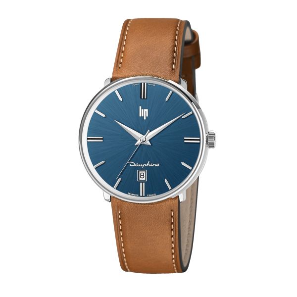 Lip Dauphine quartz blue dial leather strap 38 mm