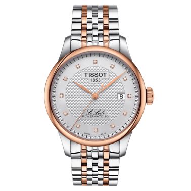 Montre Tissot T Classic Le Locle Powermatic 80 Silicium bicolore cadran blanc index diamants bracelet acier 39 3 mm