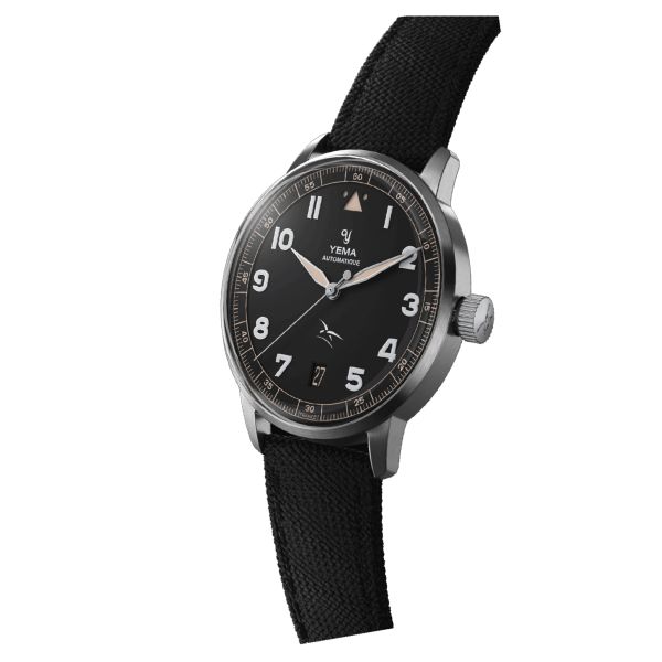 Montre Yema Flygraf Flieger AAE automatique cadran noir bracelet tissu noir 40 mm YFLY24AA-AAS