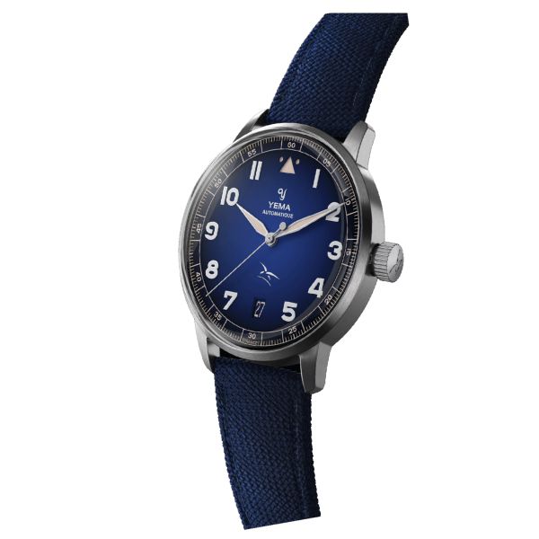 Montre Yema Flygraf Flieger AAE automatique cadran bleu bracelet tissu bleu 40 mm YFLY24AA-GGS