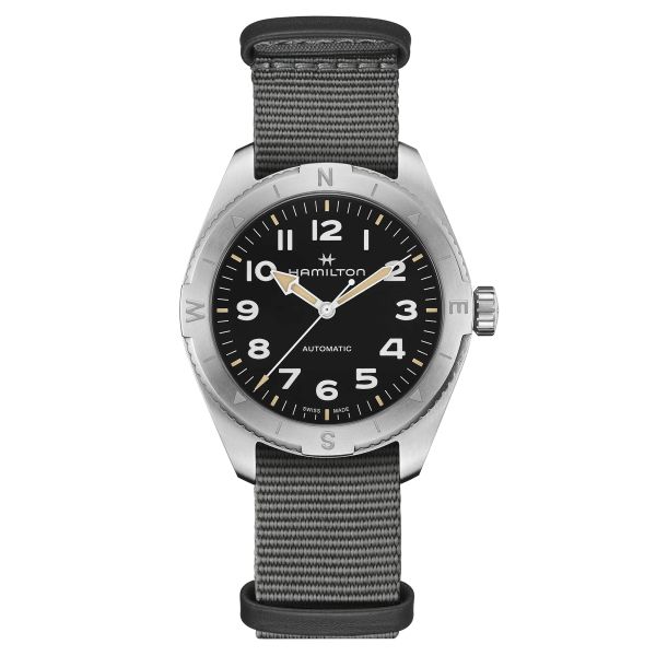 Montre Hamilton Khaki Field Expedition automatique cadran noir bracelet NATO gris 41 mm H70315930