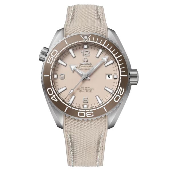 Omega Seamaster Planet Ocean 600m Co-Axial Master Chronometer beige dial rubber strap 43,5 mm