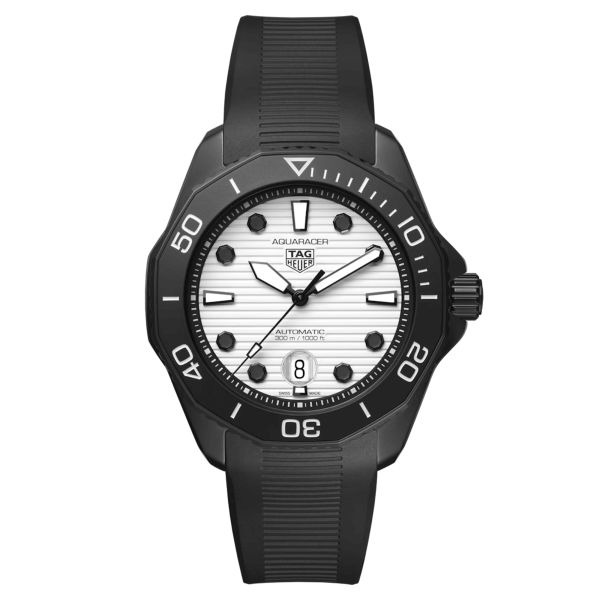 Montre TAG Heuer Aquaracer Professional 300 automatique cadran blanc bracelet caoutchouc noir 43 mm WBP201D.FT6197