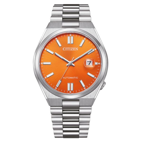 Montre Citizen Tsuyosa Magu automatique cadran orange bracelet acier 40 mm