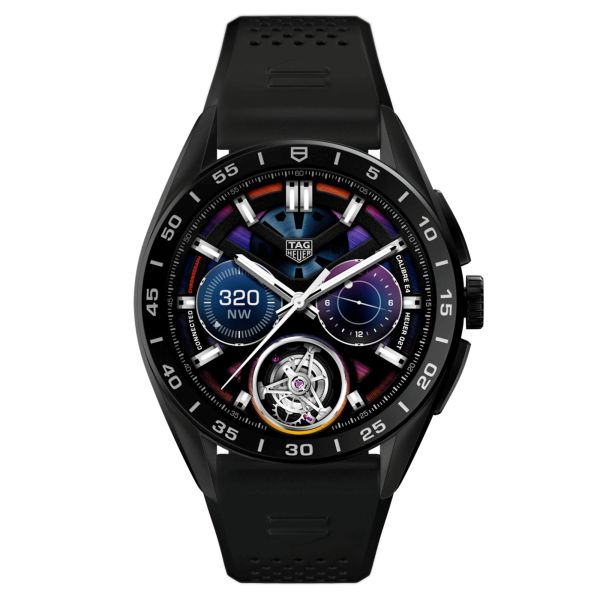 TAG Heuer Connected Caliber E4 Titanium PVD black ceramic bezel black rubber strap 45 mm