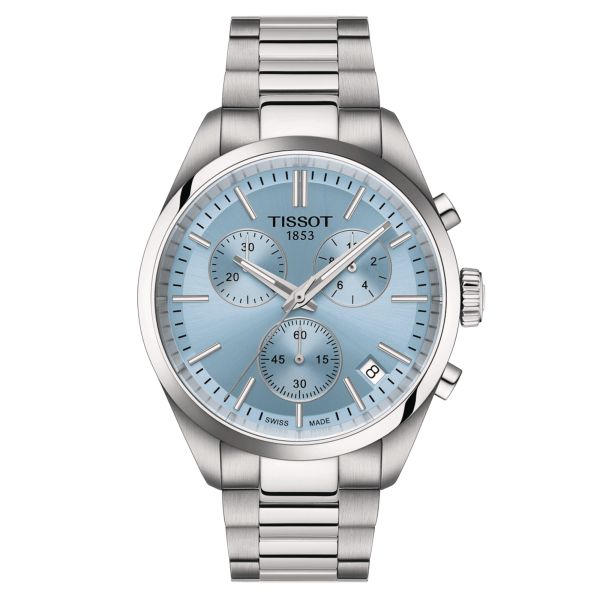 Tissot T-Classic PR 100 Chronograph quartz watch glacier blue dial steel bracelet 40 mm T150.417.11.351.00
