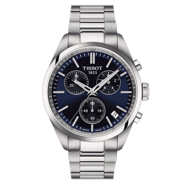 Montre Tissot T-Classic PR 100 Chronograph quartz cadran bleu bracelet acier 40 mm T150.417.11.041.00