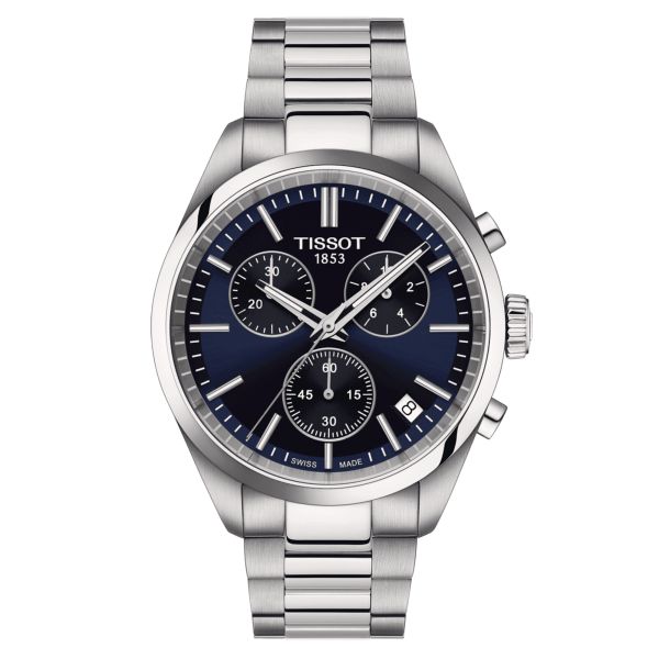 Tissot T-Classic PR 100 Chronograph quartz watch blue dial steel bracelet 40 mm T150.417.11.041.00