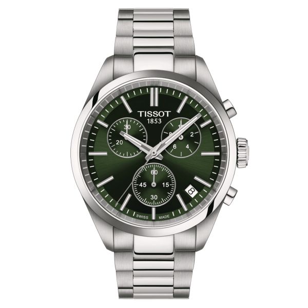 Montre Tissot T-Classic PR 100 Chronograph quartz cadran vert bracelet acier 40 mm T150.417.11.091.00