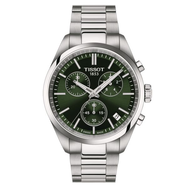 Tissot T-Classic PR 100 Chronograph quartz watch green dial steel bracelet 40 mm T150.417.11.091.00
