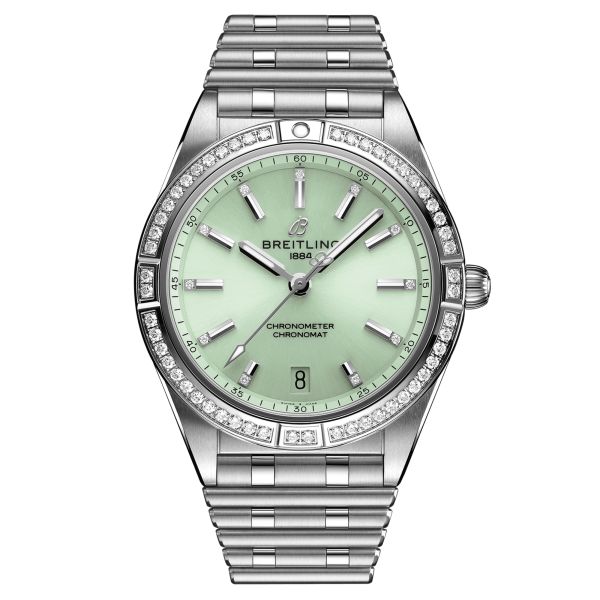 Breitling Chronomat Lady Automatic watch with green dial bezel and diamond indexes 36 mm