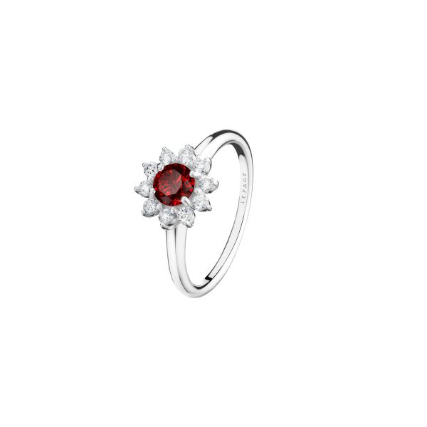 Bague Lepage Marguerite en or blanc, rubis et diamants