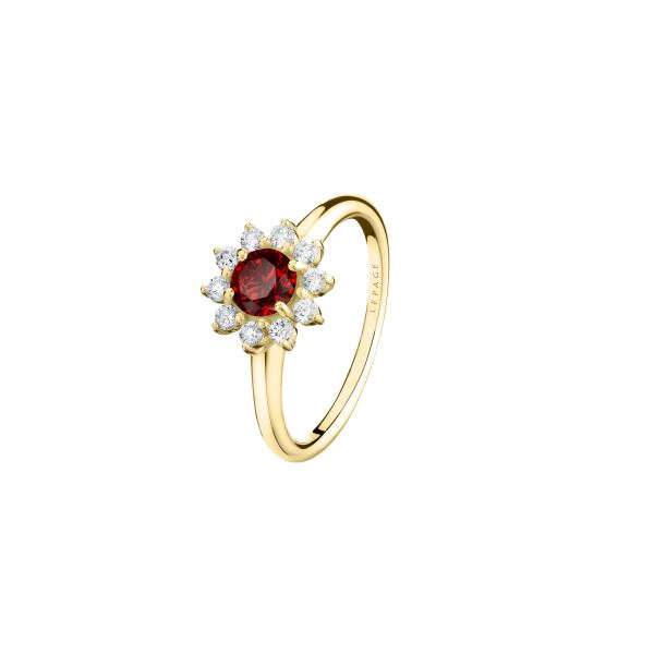 Bague Lepage Marguerite en or jaune, rubis et diamants