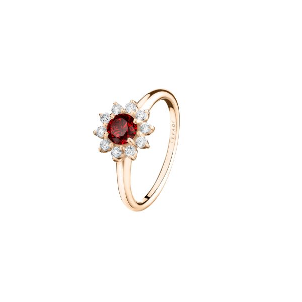 Bague Lepage Marguerite en or rose, rubis et diamants