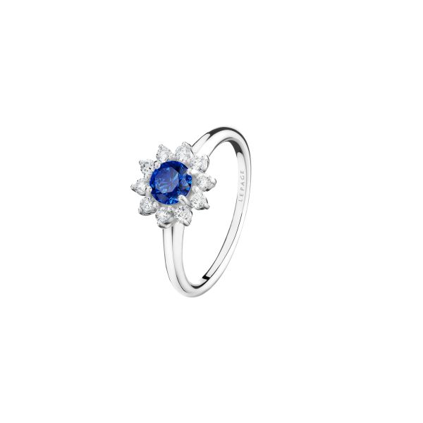 Bague Lepage Marguerite en or blanc, saphir et diamants