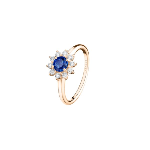 Bague Lepage Marguerite en or rose, saphir et diamants