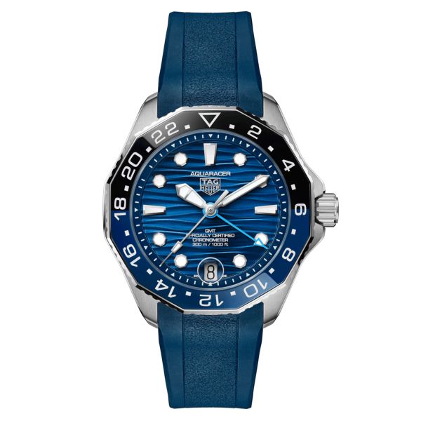 TAG Heuer Aquaracer Professional 300 GMT automatic watch blue dial blue rubber strap 42 mm