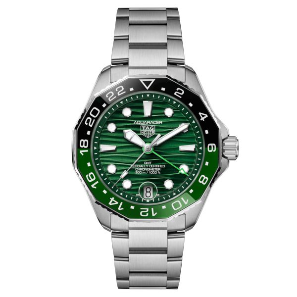 Montre TAG Heuer Aquaracer Professional 300 GMT automatique cadran vert bracelet acier 42 mm WBP5115.BA0013